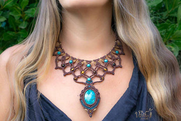 Reservado para Angie | Collar de macramé Diosa con Turquesas y Crisocola