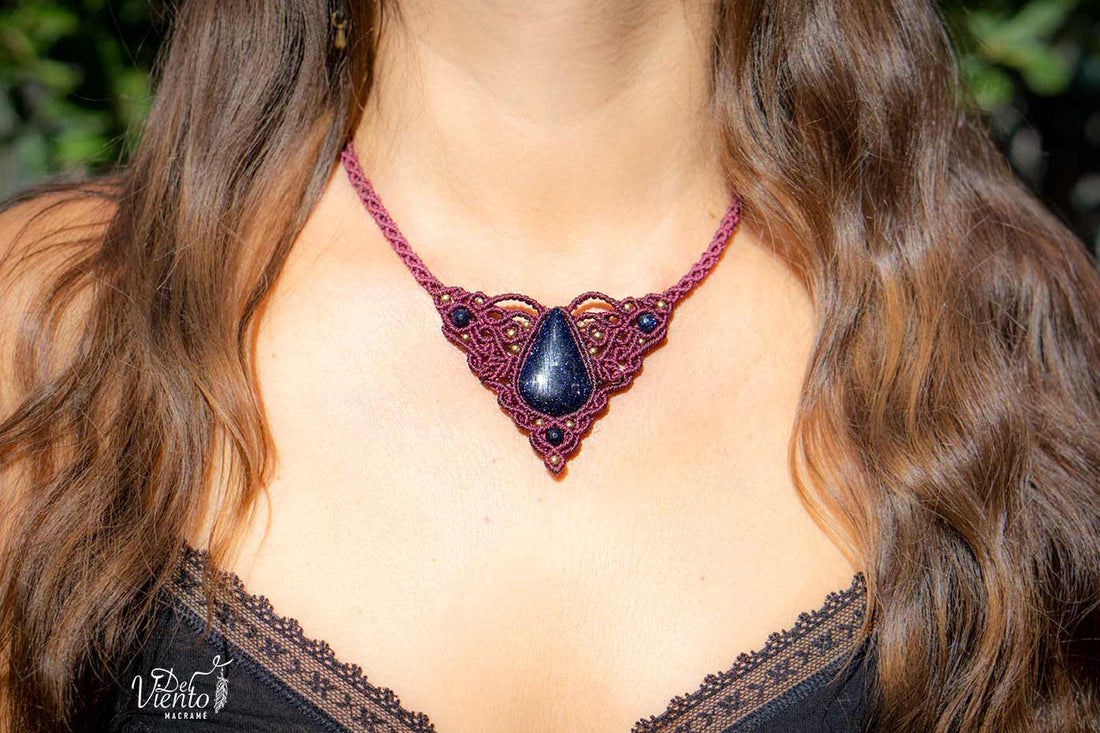 "Creado para Yaiza" Collar de macrame con Aventurina Azul