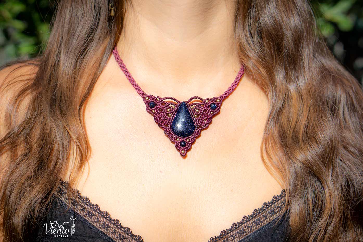 "Creado para Yaiza" Collar de macrame con Aventurina Azul