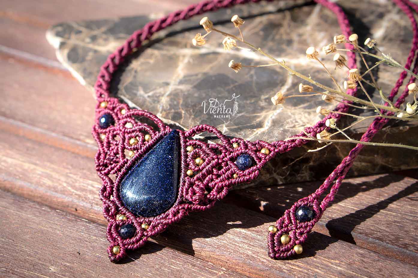 "Creado para Yaiza" Collar de macrame con Aventurina Azul