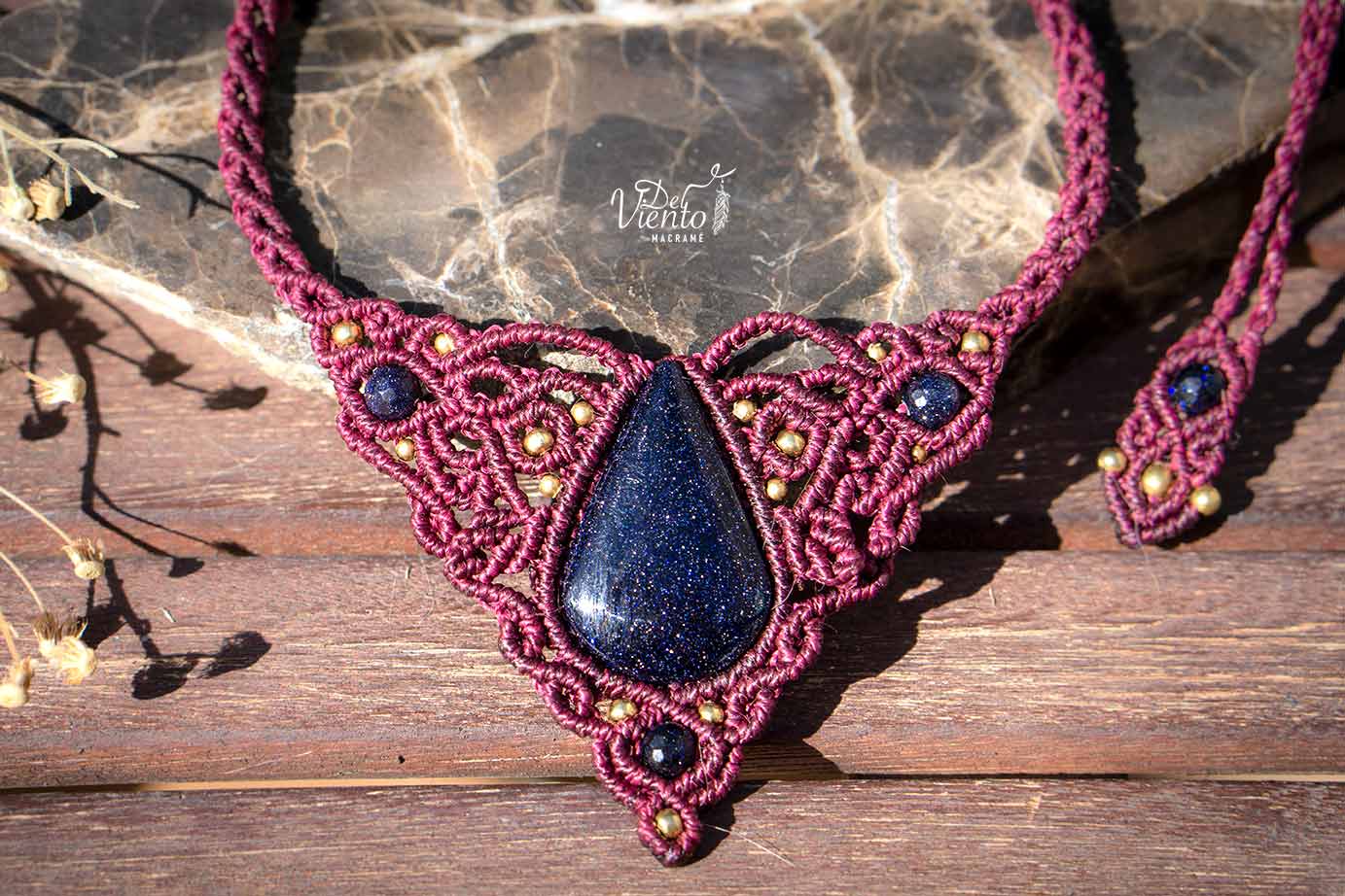 "Creado para Yaiza" Collar de macrame con Aventurina Azul