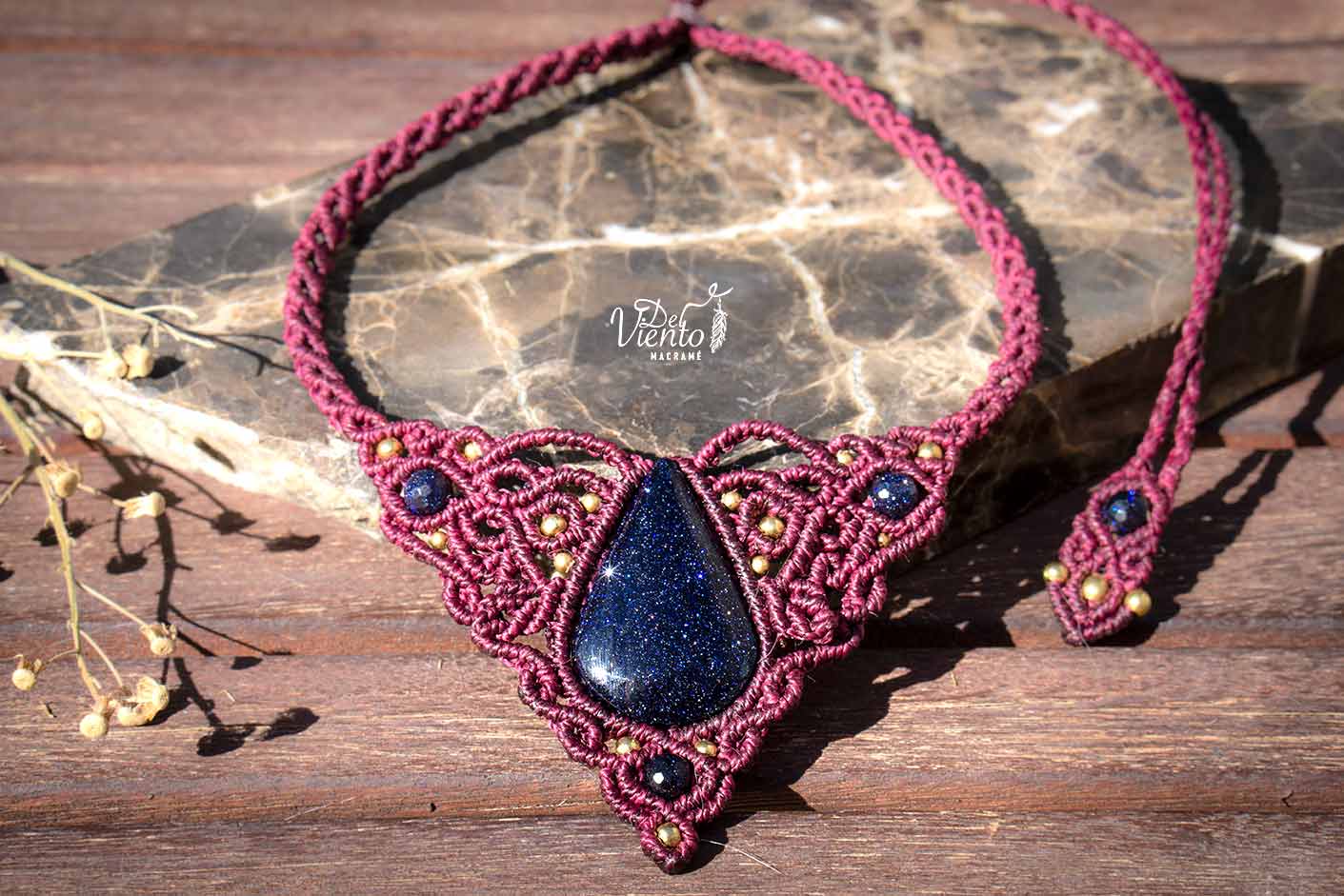"Creado para Yaiza" Collar de macrame con Aventurina Azul