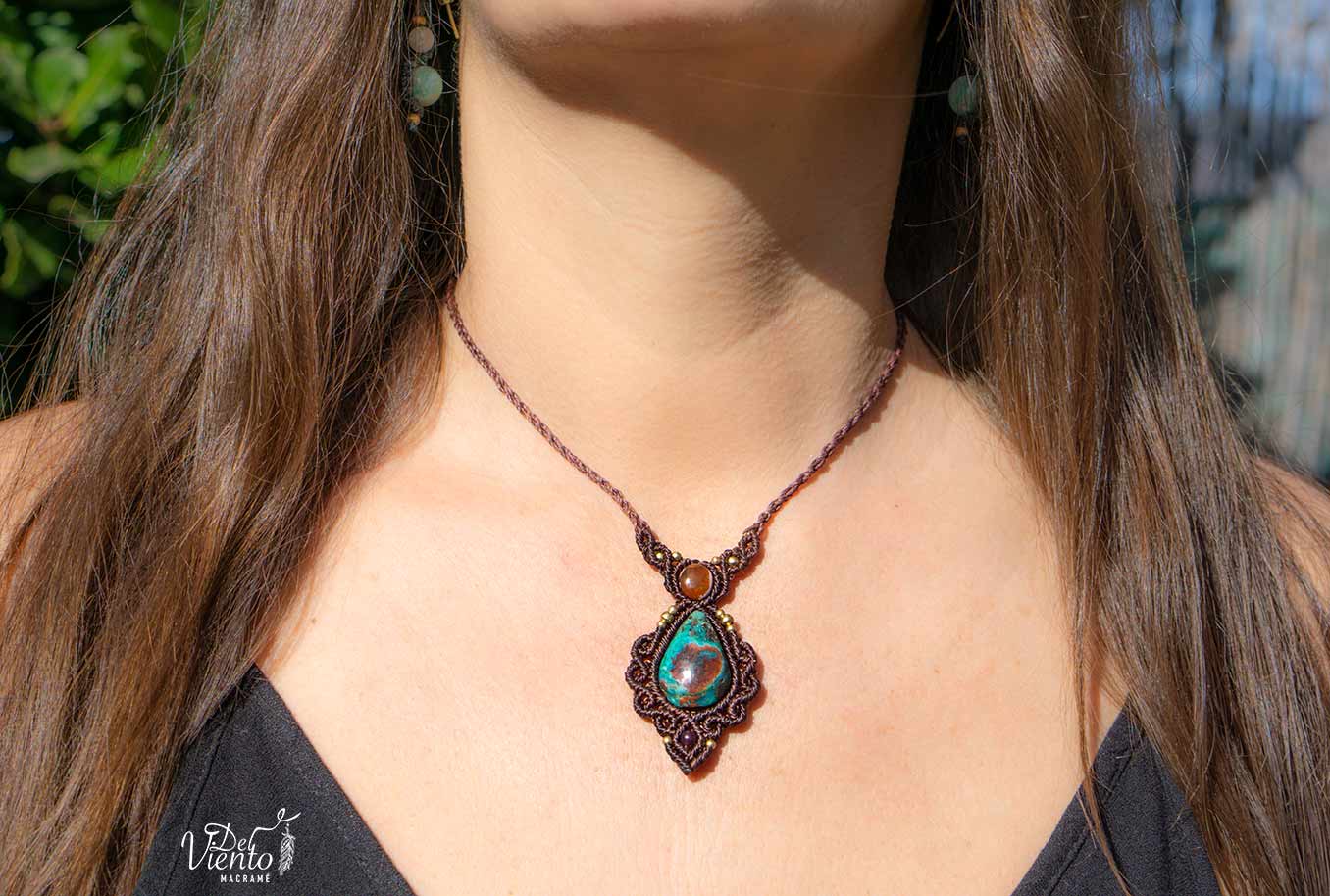 Collar GEA con Ópalo de Fuego  y Atardecer de Sonora (Crisocola & Cuprita)