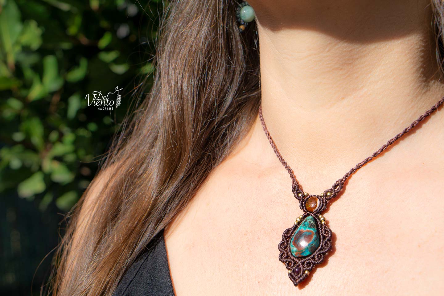 Collar GEA con Ópalo de Fuego  y Atardecer de Sonora (Crisocola & Cuprita)