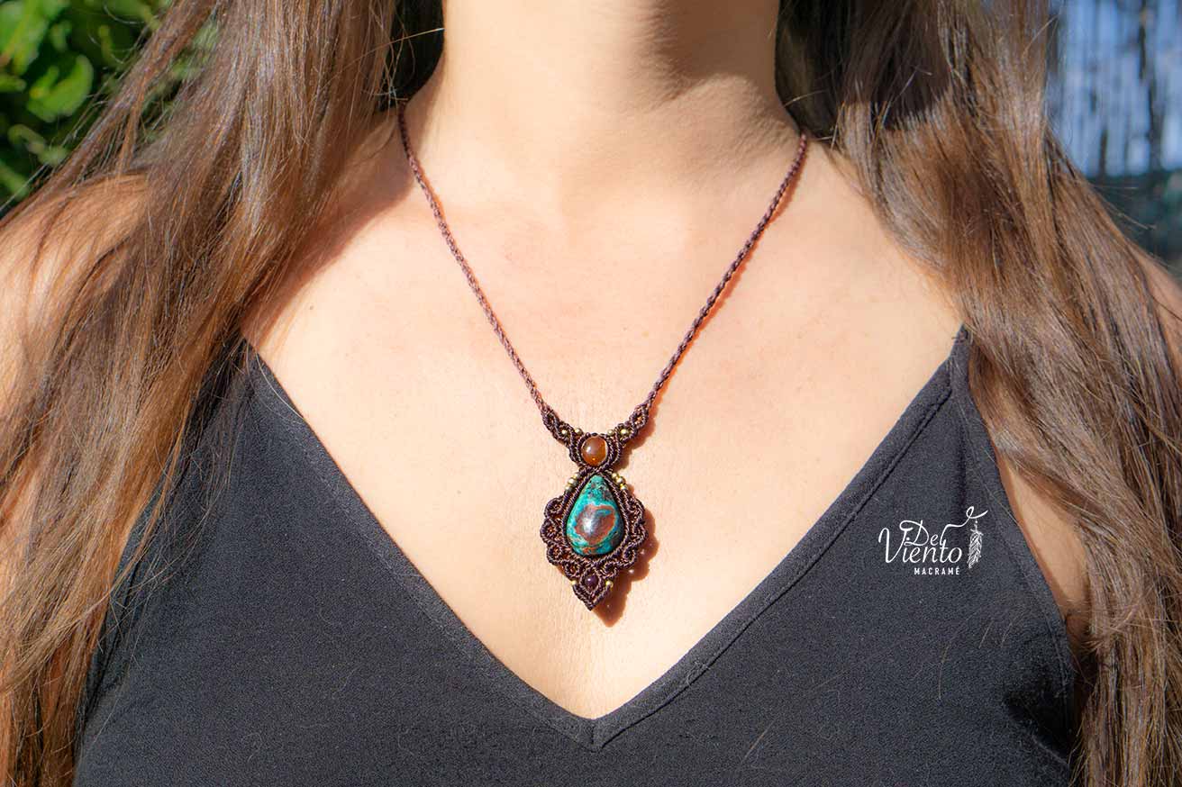 Collar GEA con Ópalo de Fuego  y Atardecer de Sonora (Crisocola & Cuprita)