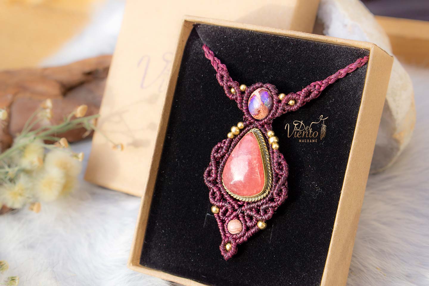 "RESERVADO para María" Collar GEA con Ópalo de Fuego y Rodocrosita