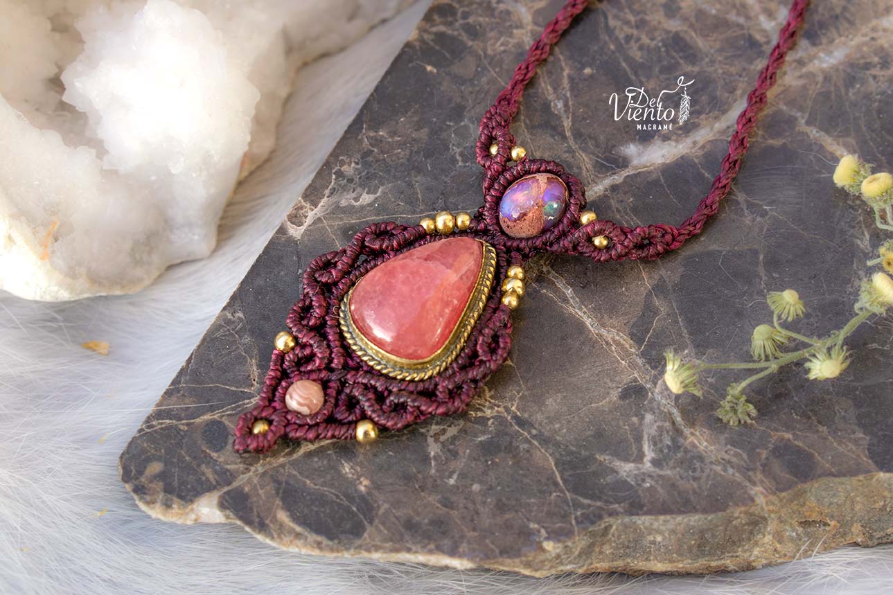 "RESERVADO para María" Collar GEA con Ópalo de Fuego y Rodocrosita