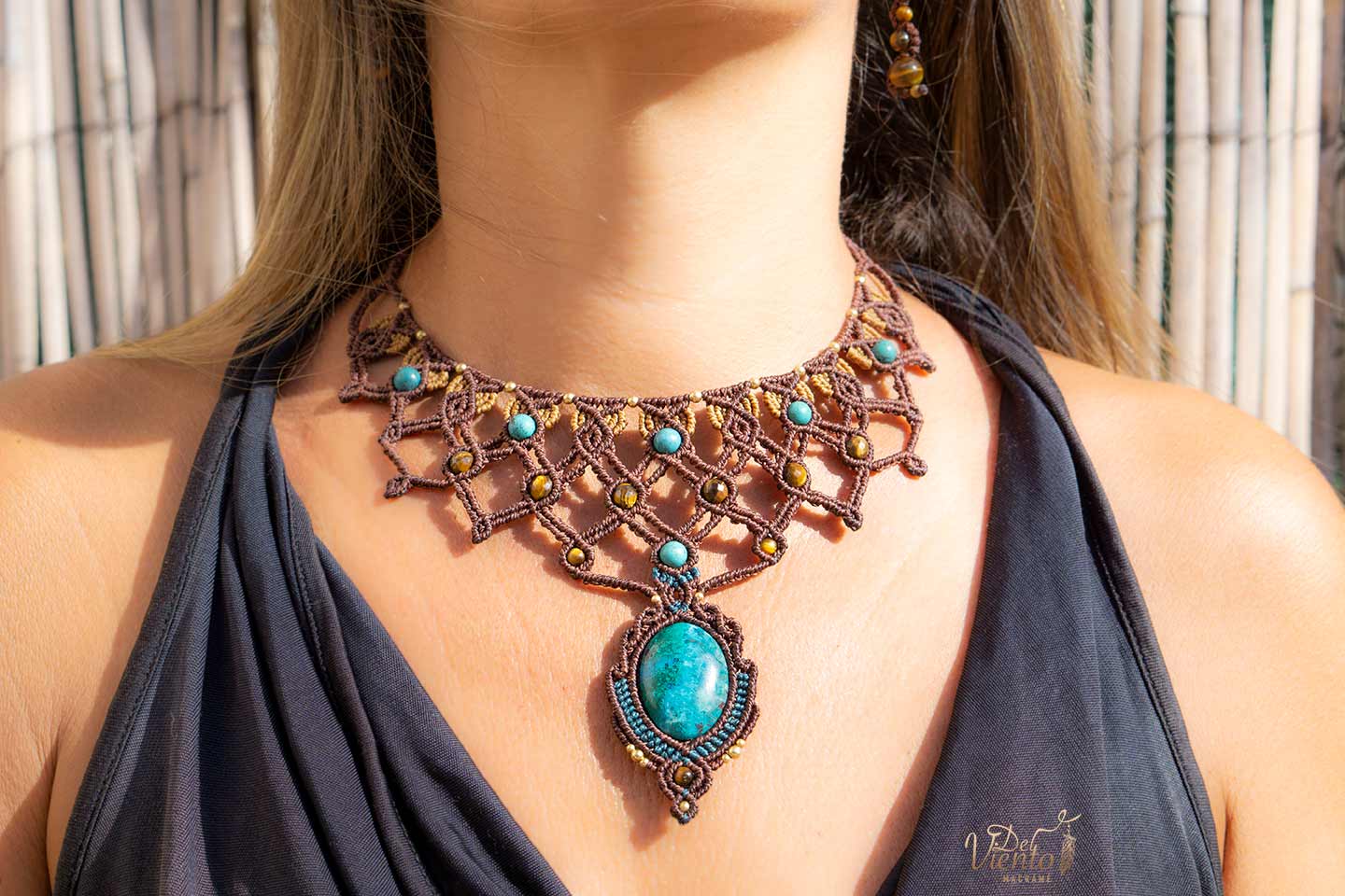 RESERVADO para Henar | Collar de macramé Diosa con Turquesas y Crisocola