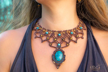RESERVADO para Henar | Collar de macramé Diosa con Turquesas y Crisocola