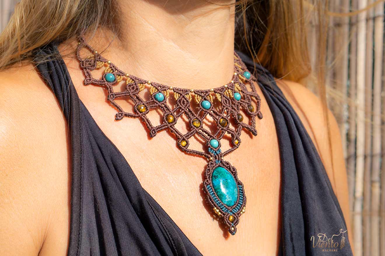 RESERVADO para Henar | Collar de macramé Diosa con Turquesas y Crisocola