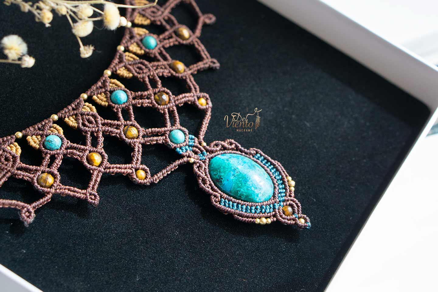 RESERVADO para Henar | Collar de macramé Diosa con Turquesas y Crisocola