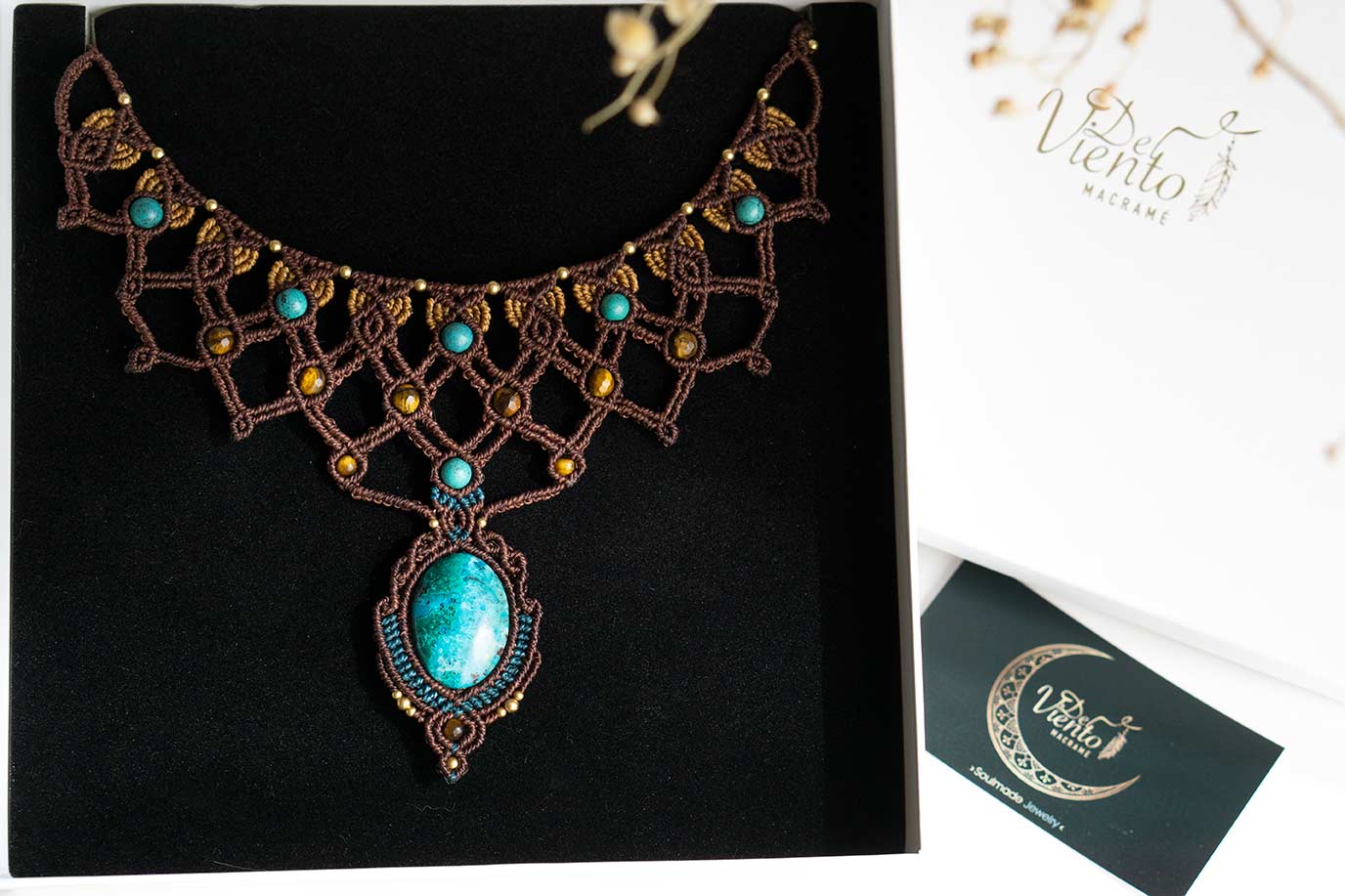 RESERVADO para Henar | Collar de macramé Diosa con Turquesas y Crisocola
