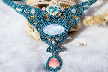 Collar Diosa con Turquesa, Piedra Luna y Rodocrosita