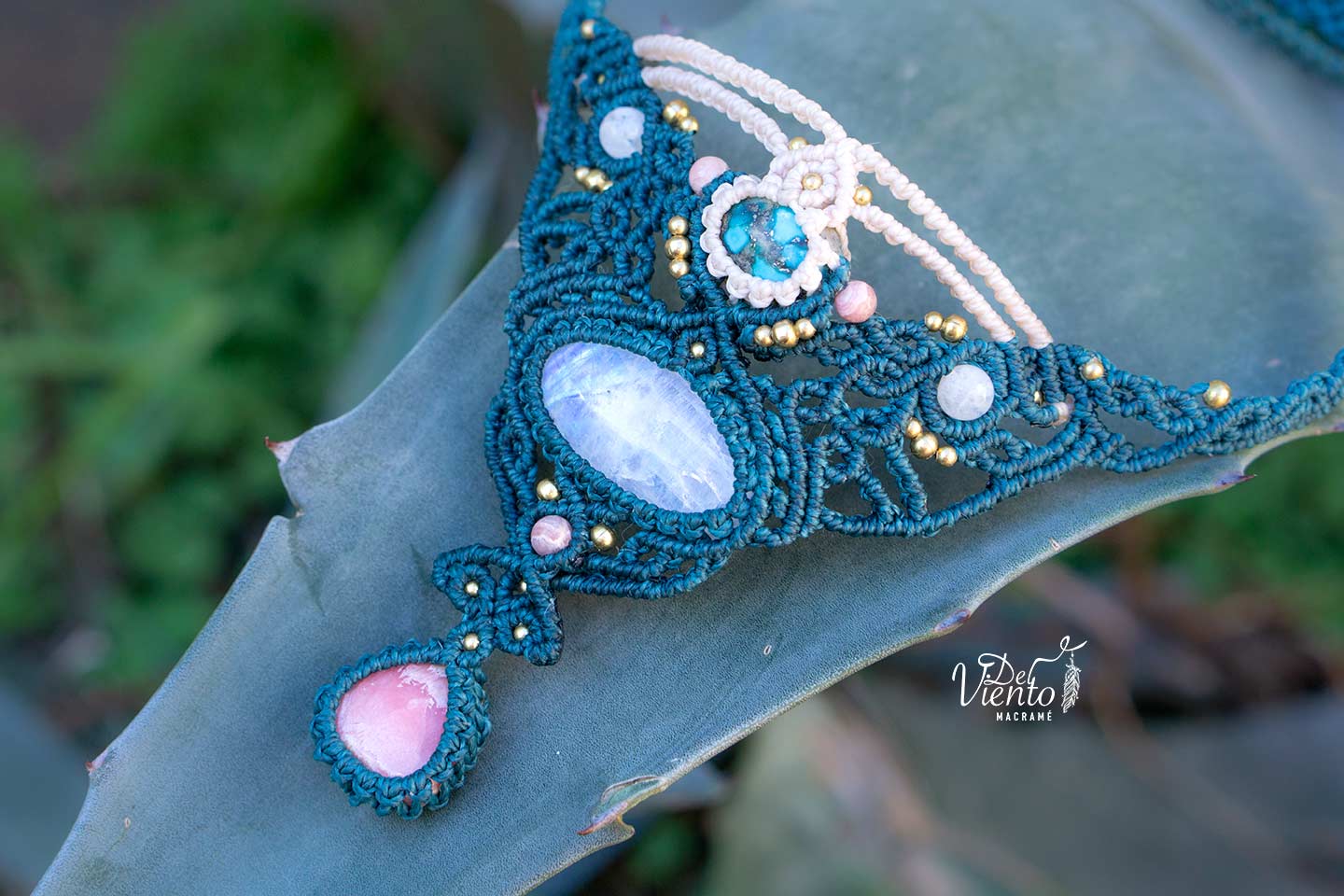 Collar Diosa con Turquesa, Piedra Luna y Rodocrosita