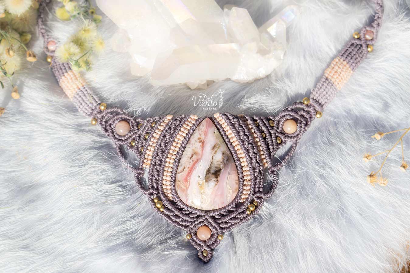 "RESERVADO para MAR" Collar de macrame con Ópalo rosa andino