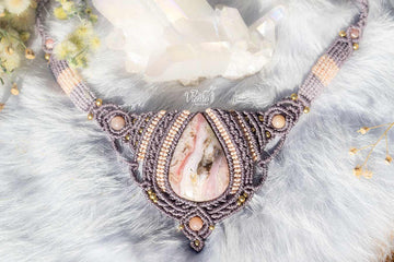 "RESERVADO para MAR" Collar de macrame con Ópalo rosa andino