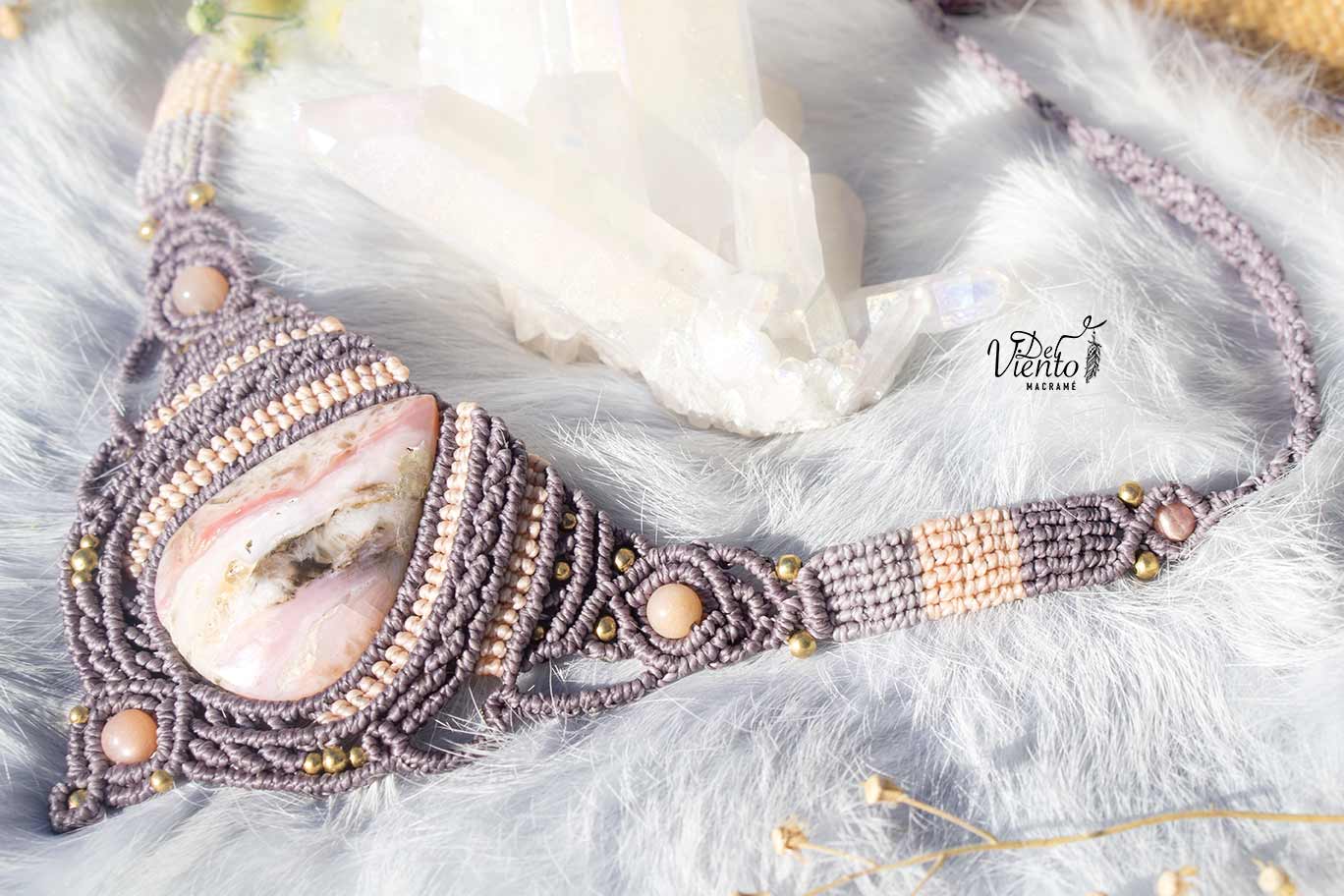 "RESERVADO para MAR" Collar de macrame con Ópalo rosa andino