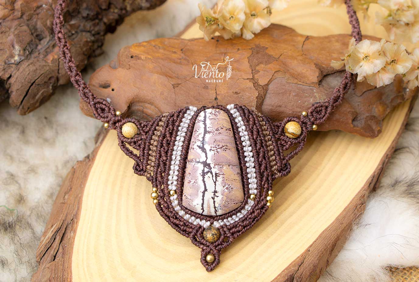 Collar de macrame con Jaspe paisaje