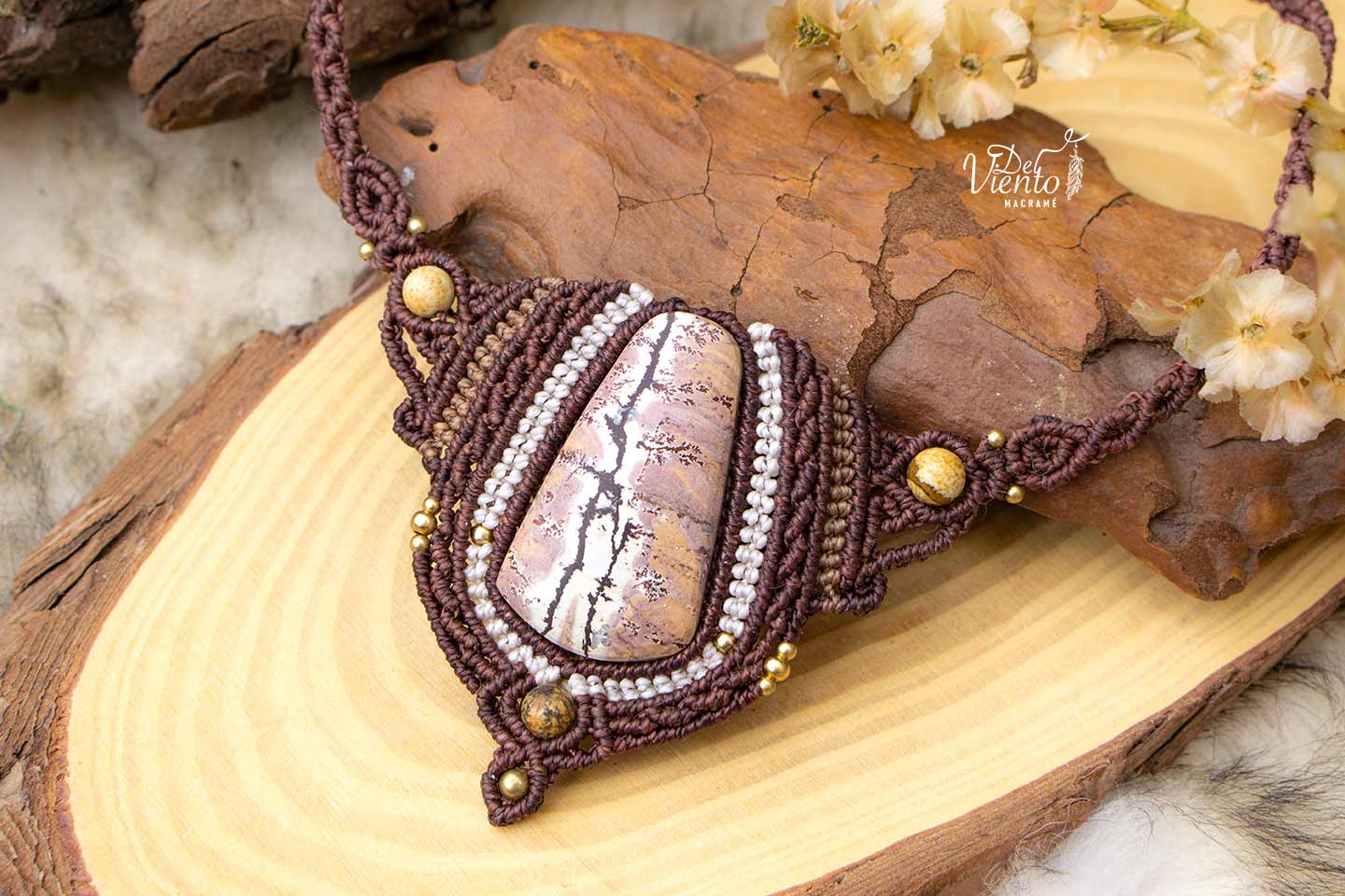Collar de macrame con Jaspe paisaje
