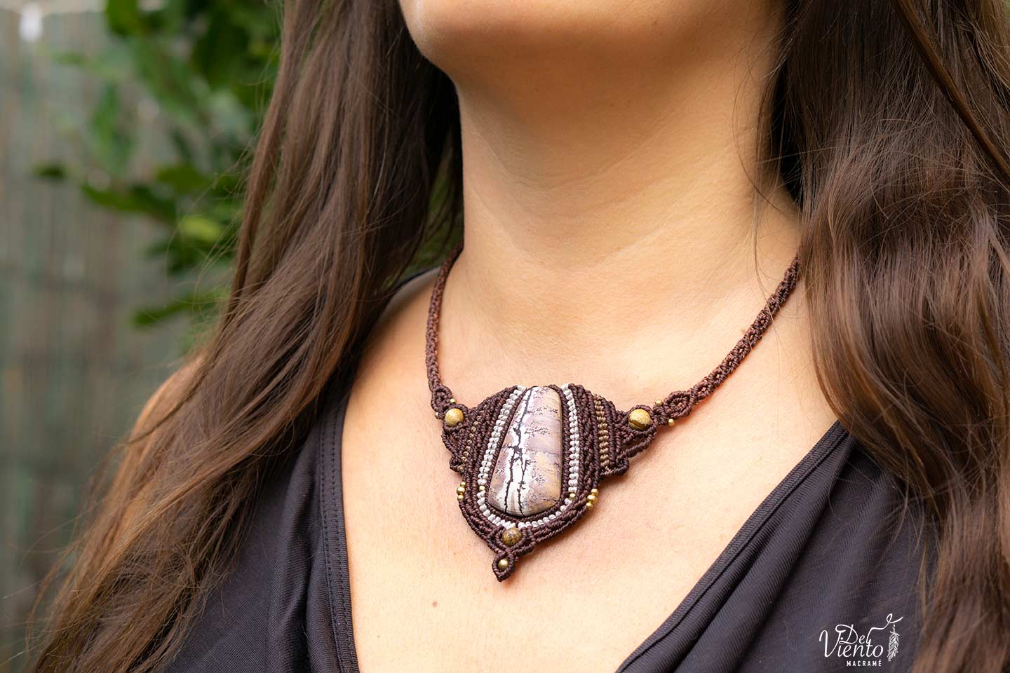 Collar de macrame con Jaspe paisaje