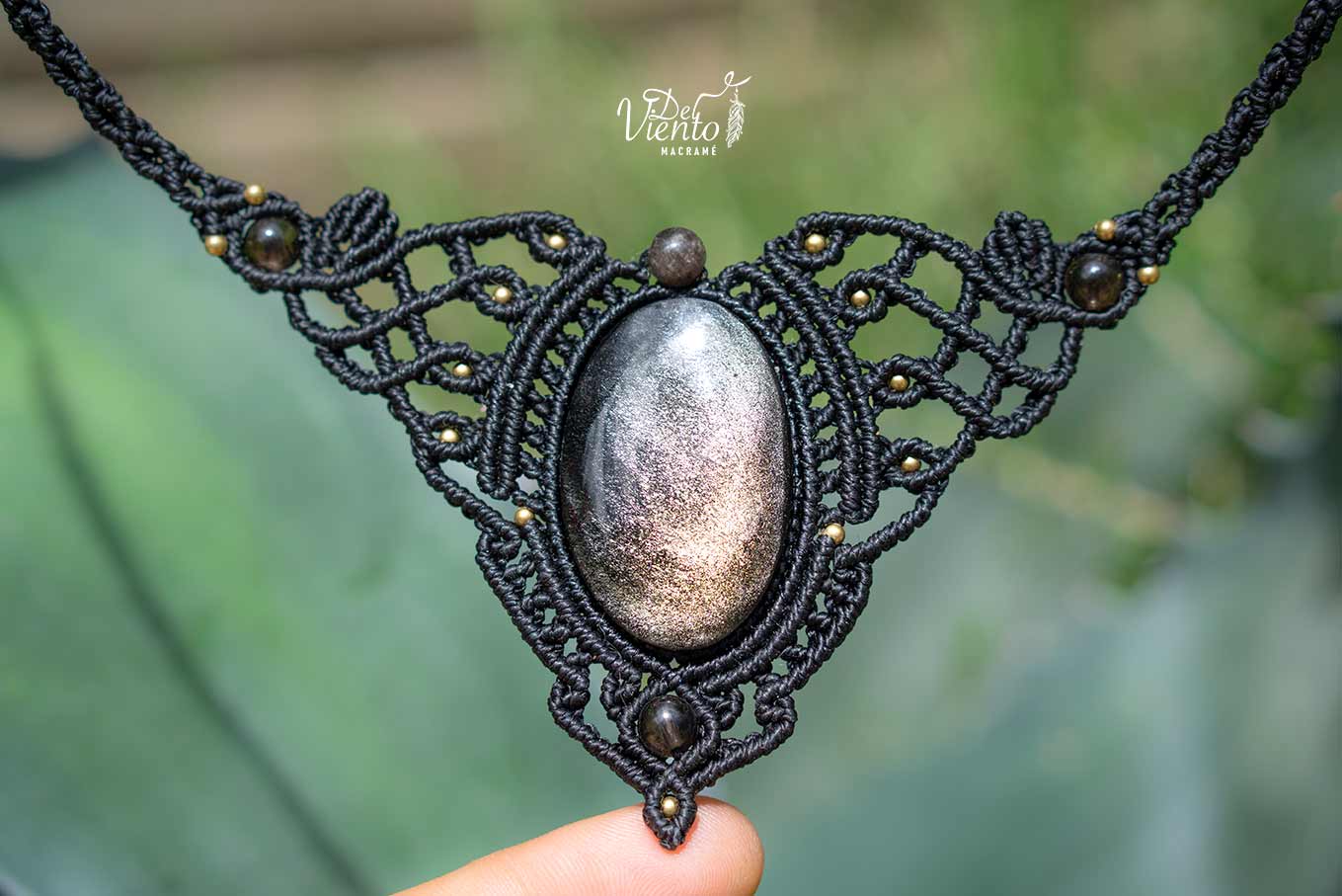Collar de macrame con Obsidiana Dorada mexicana