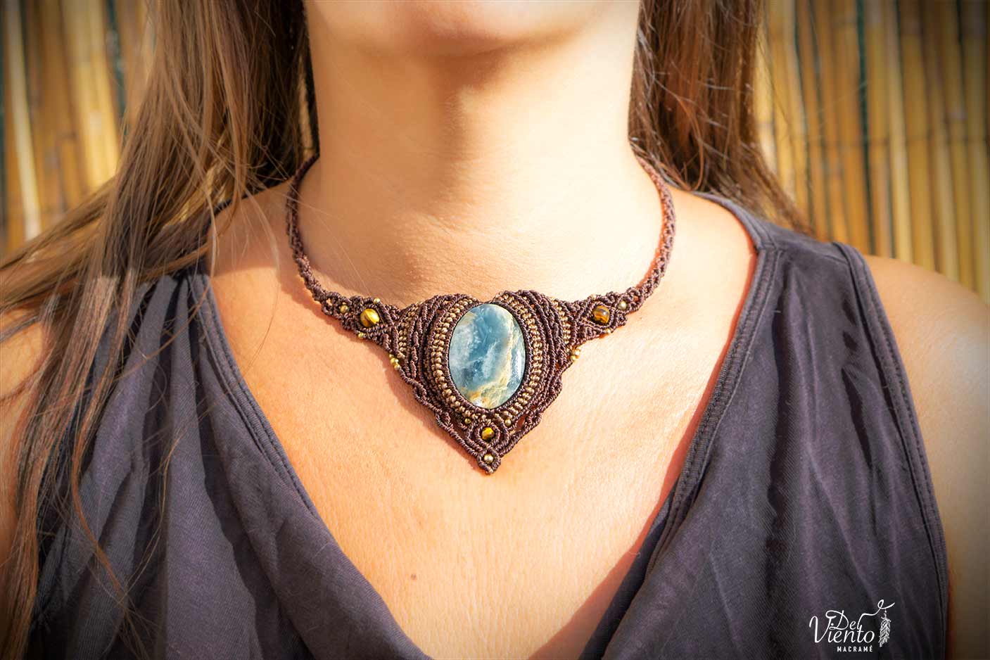 Collar de macramé con Onix Cielo