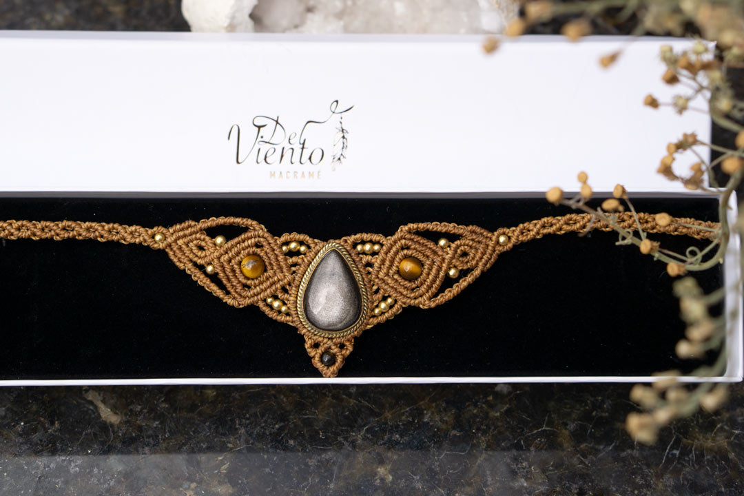 Collar Tiara DAFNE con Obsidiana dorada