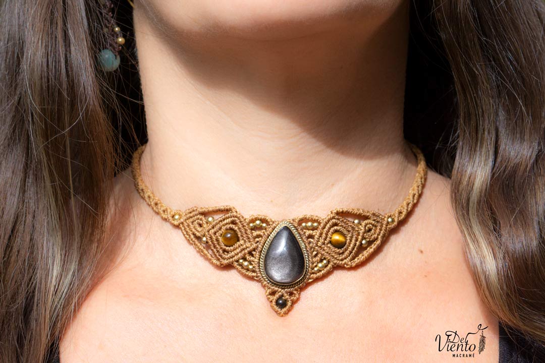 Collar Tiara DAFNE con Obsidiana dorada