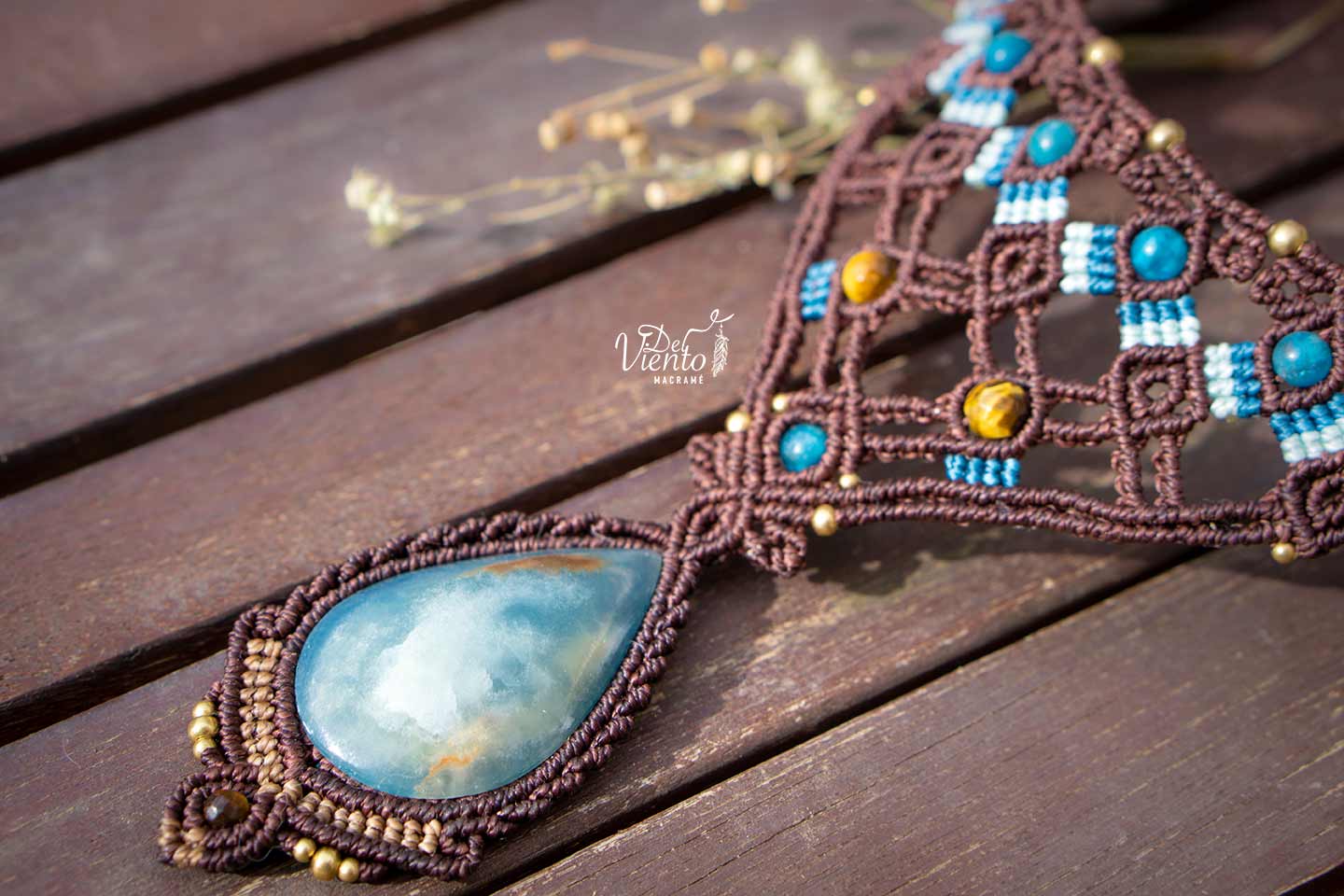 Reservado para Angie | Lucido por Laura Madrueño SUPERVIVIENTES 24" Collar de macramé Diosa con Onix cielo y Apatita