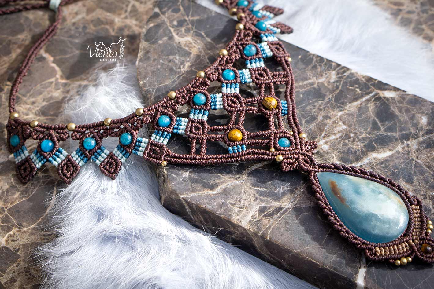 Reservado para Angie | Lucido por Laura Madrueño SUPERVIVIENTES 24" Collar de macramé Diosa con Onix cielo y Apatita