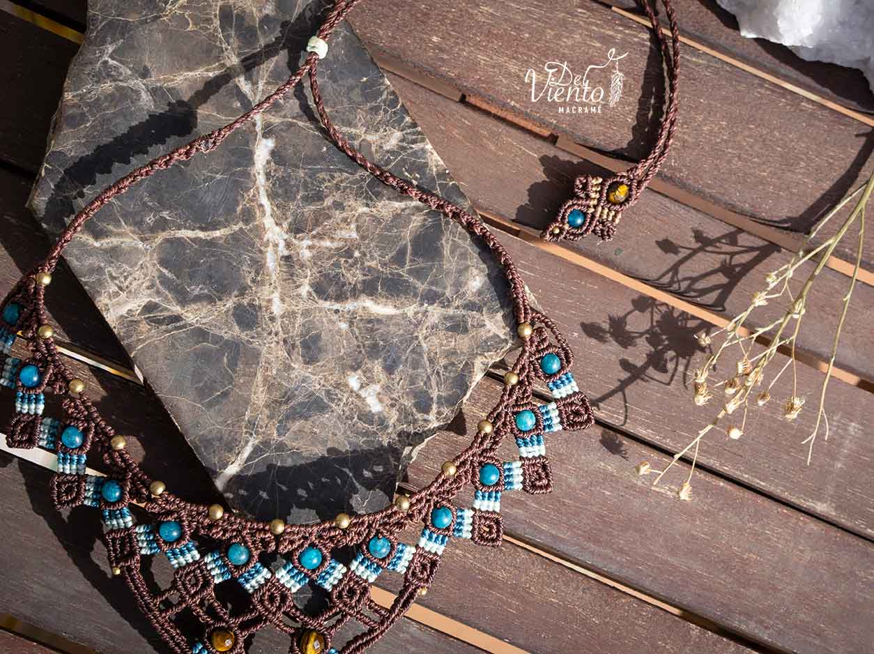 Reservado para Angie | Lucido por Laura Madrueño SUPERVIVIENTES 24" Collar de macramé Diosa con Onix cielo y Apatita