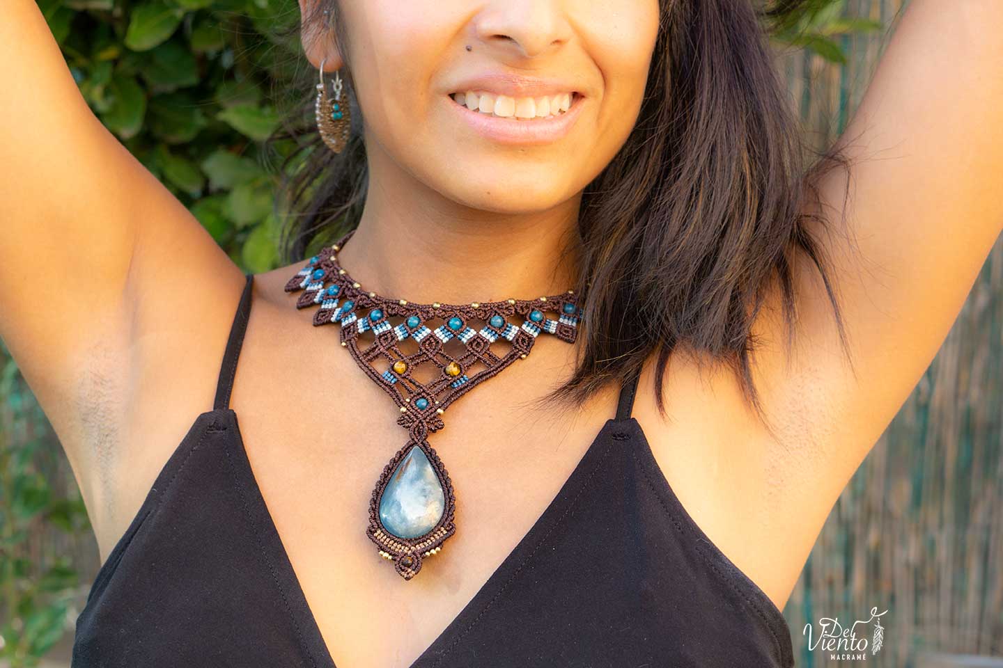 Reservado para Angie | Lucido por Laura Madrueño SUPERVIVIENTES 24" Collar de macramé Diosa con Onix cielo y Apatita