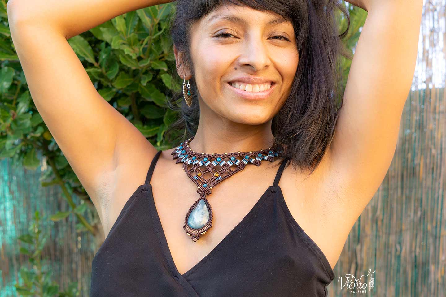 Reservado para Angie | Lucido por Laura Madrueño SUPERVIVIENTES 24" Collar de macramé Diosa con Onix cielo y Apatita