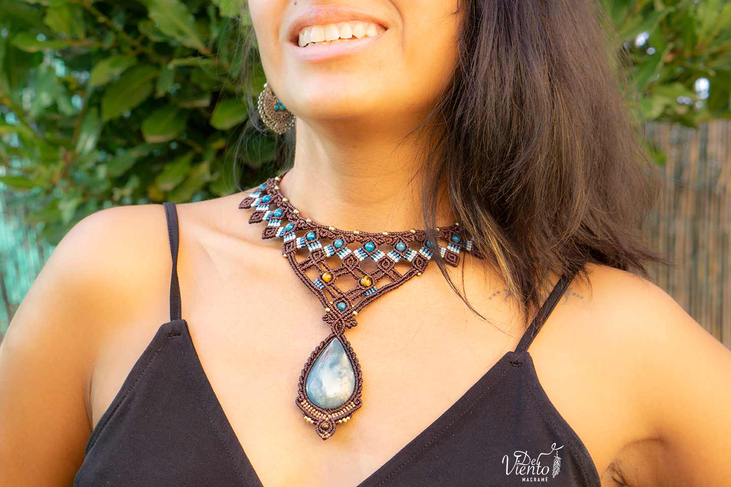 Reservado para Angie | Lucido por Laura Madrueño SUPERVIVIENTES 24" Collar de macramé Diosa con Onix cielo y Apatita