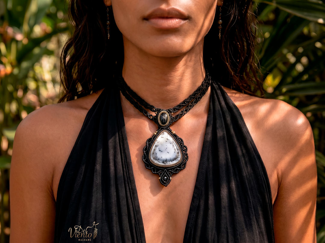 Collar Gea doble con Black Star & Ágata dendrítica