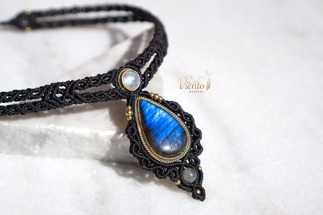 Collar Gea con Labradorita y Piedra Luna
