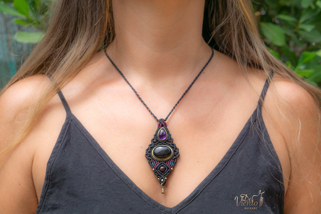 Colgante HYPATIA con Obsidiana y Amatista