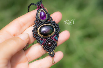 Colgante HYPATIA con Obsidiana y Amatista