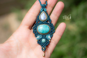 Colgante HYPATIA con Amazonita y Piedra Luna