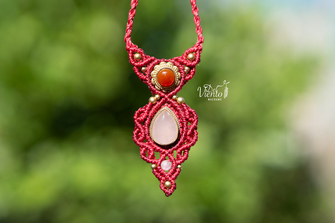 Colgante Mini GEA con Cuarzo Rosa y Cornalina