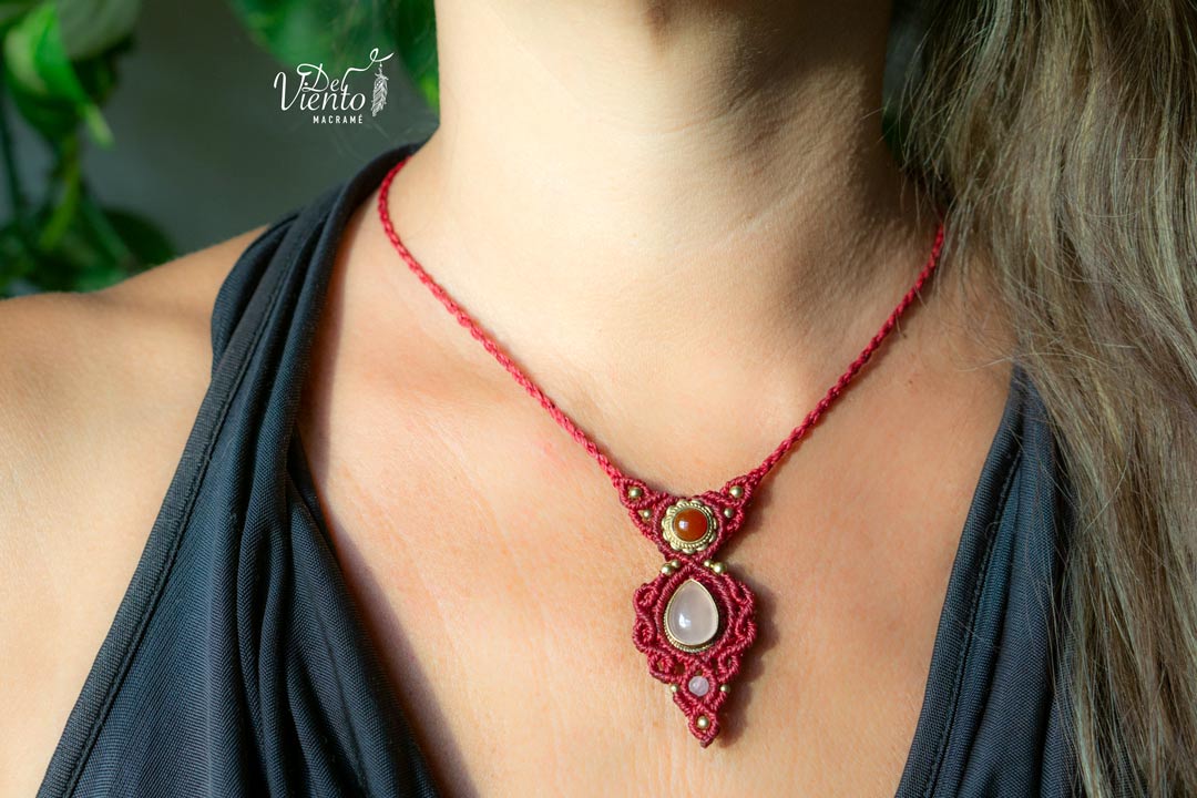 Colgante Mini GEA con Cuarzo Rosa y Cornalina