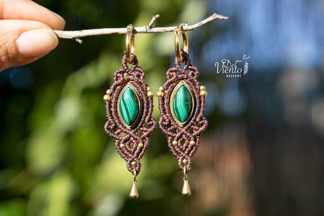 Pendientes VESTA con Malaquita (Marrón o Negro)