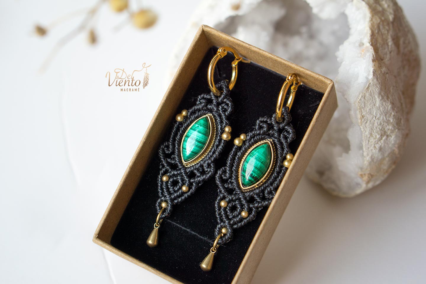 Pendientes VESTA con Malaquita (Marrón o Negro)
