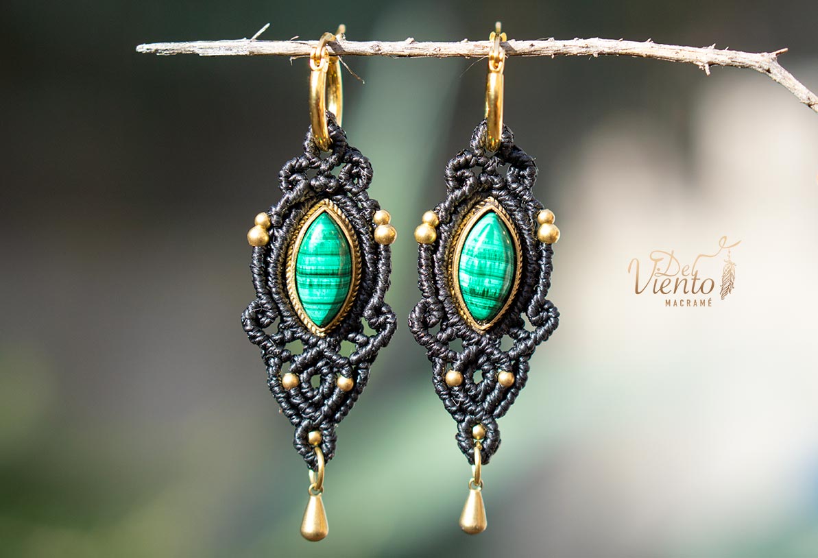 Pendientes VESTA con Malaquita (Marrón o Negro)