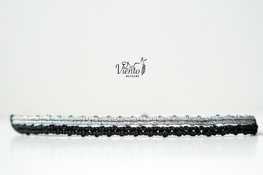 Pulseras de macrame elegante Negra y dorada o plateada