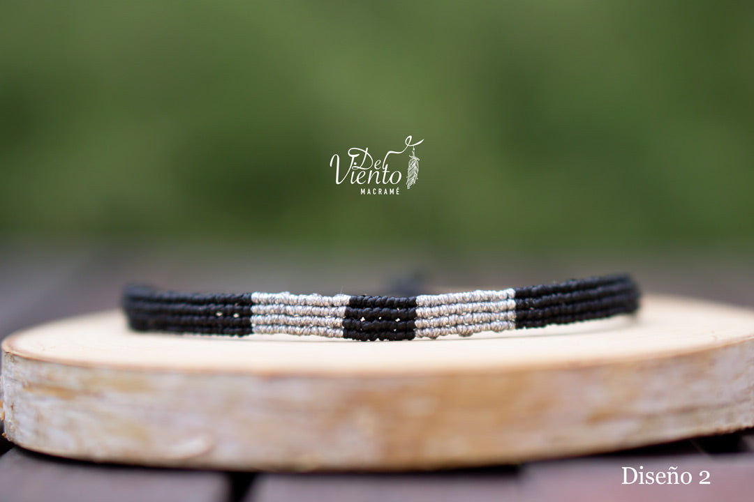 Pulseras de macrame elegante Negra y dorada o plateada