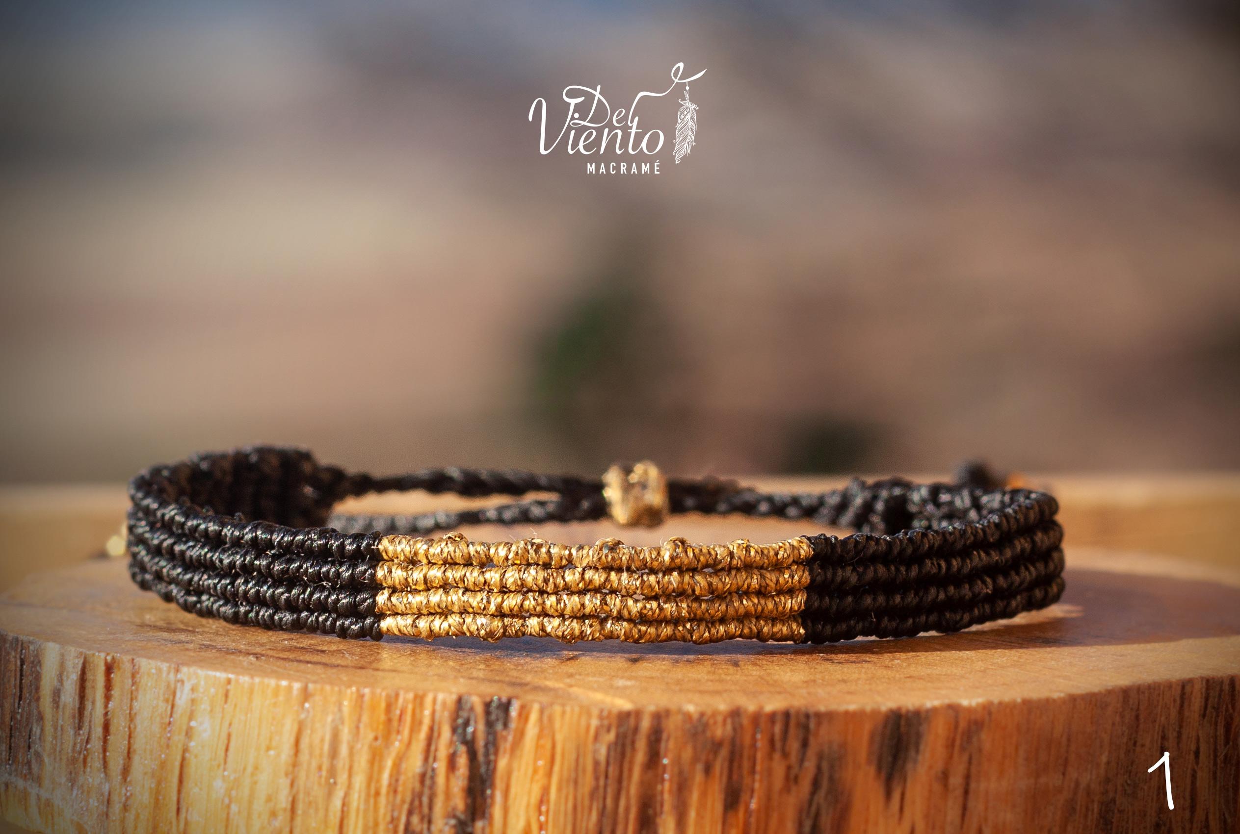 Pulseras de macrame elegante Negra y dorada o plateada