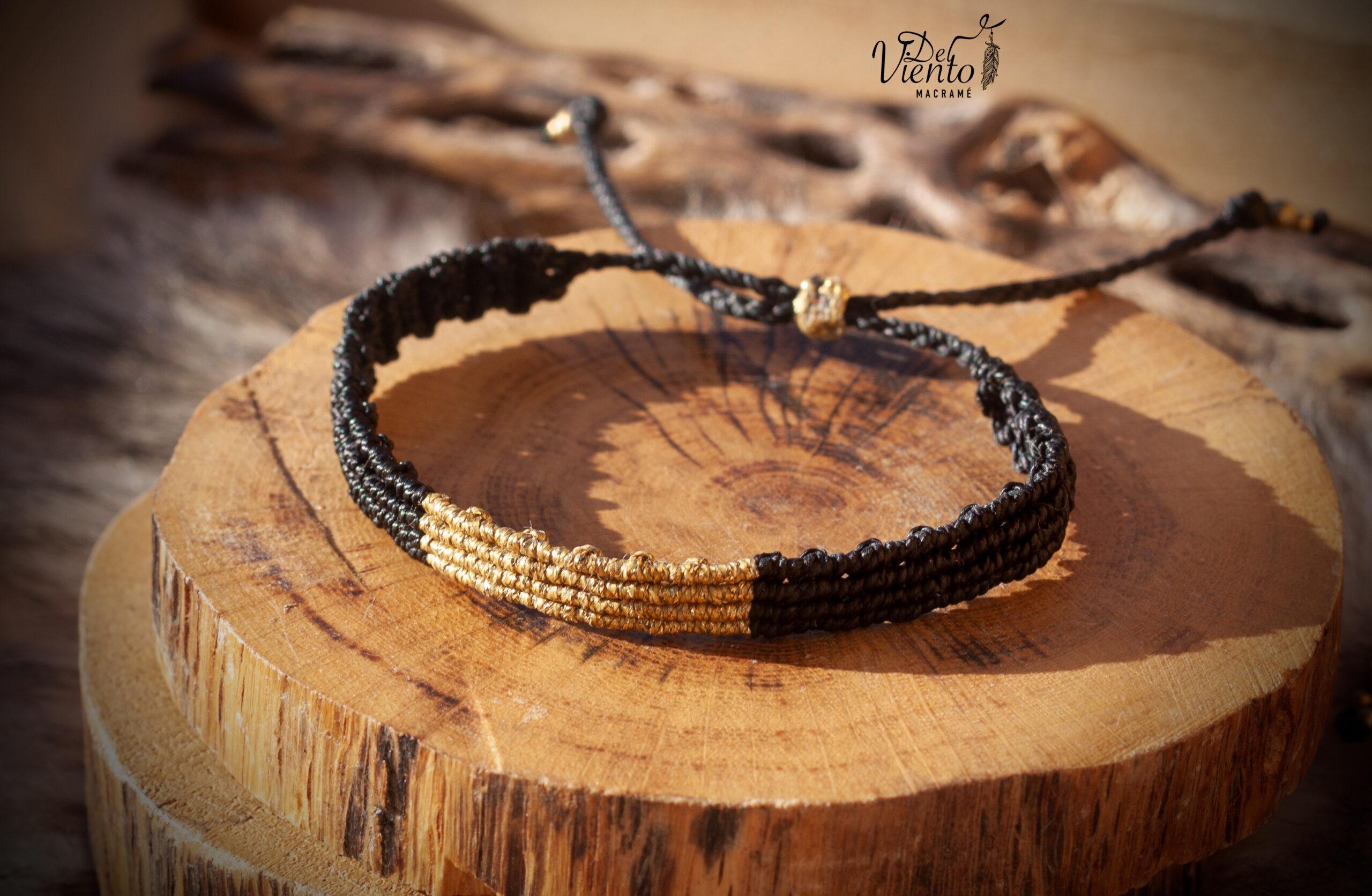 Pulseras de macrame elegante Negra y dorada o plateada
