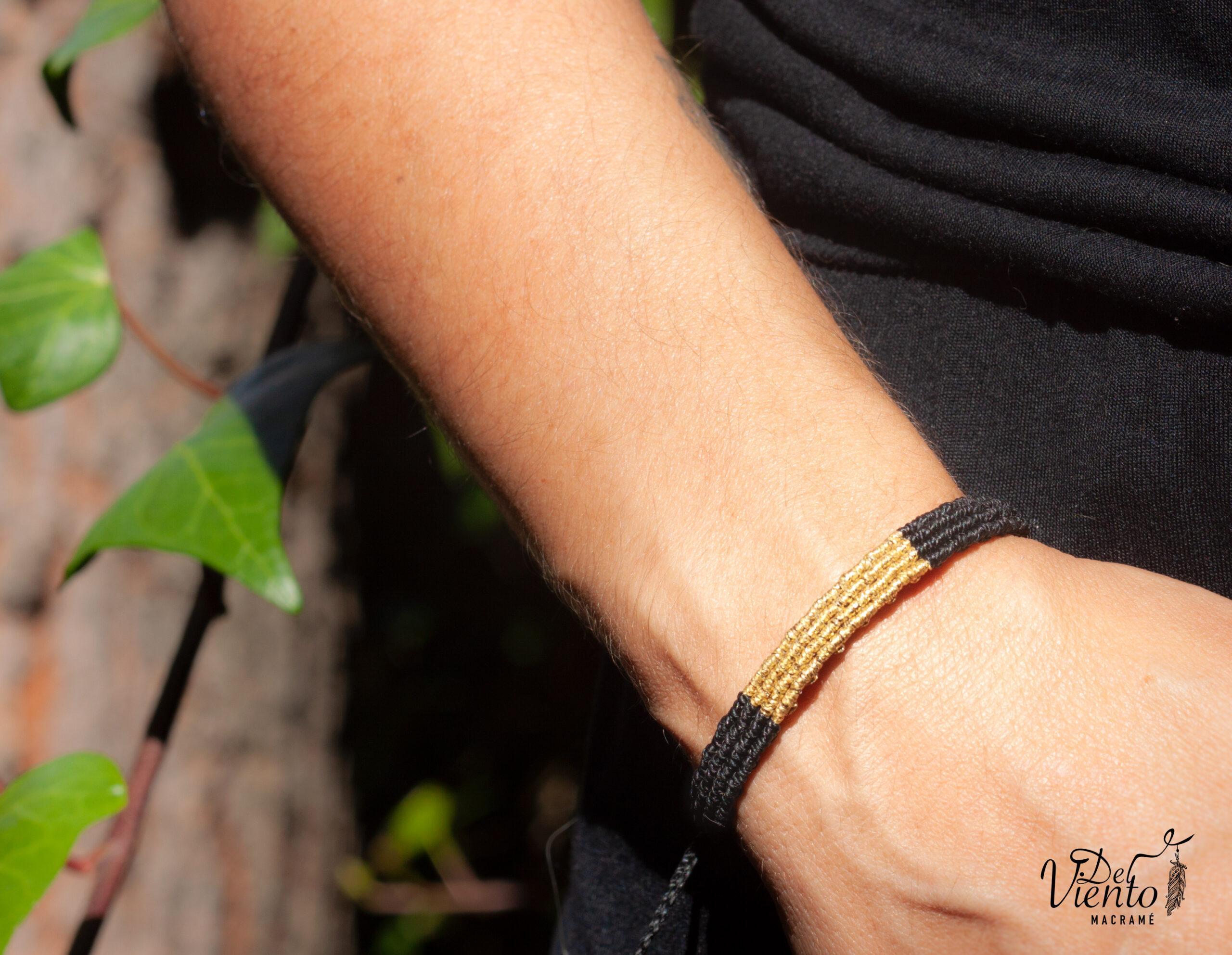Pulseras de macrame elegante Negra y dorada o plateada