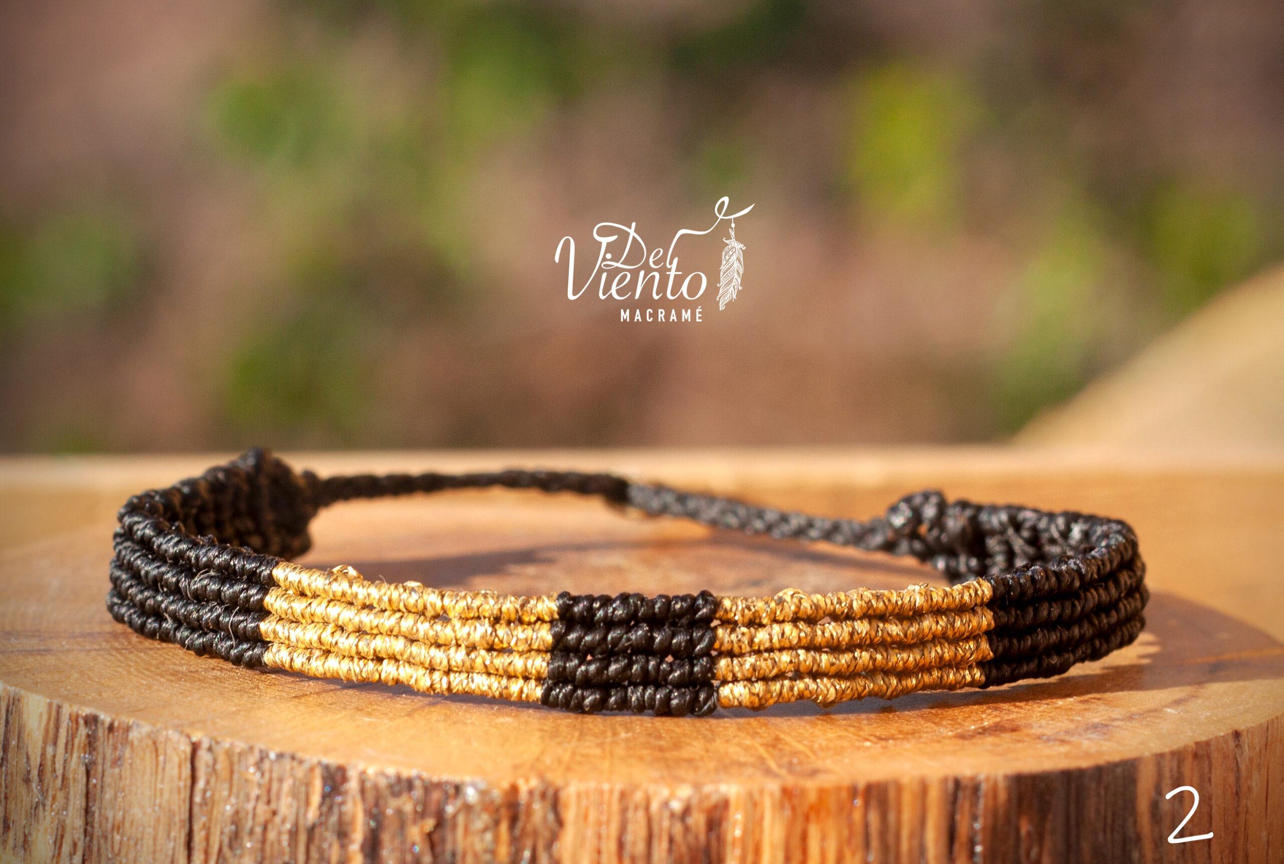 Pulseras de macrame elegante Negra y dorada o plateada
